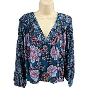 Band of the Free Josie Peri Blue Mixed Floral Boho Blouse NWT S Long Sleeve
